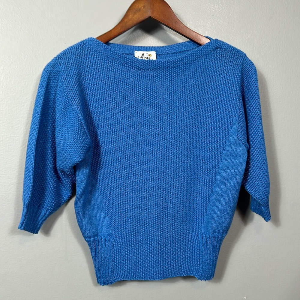 Vintage Ami Blue Boat Neck Mid-length sleeve knit top size small